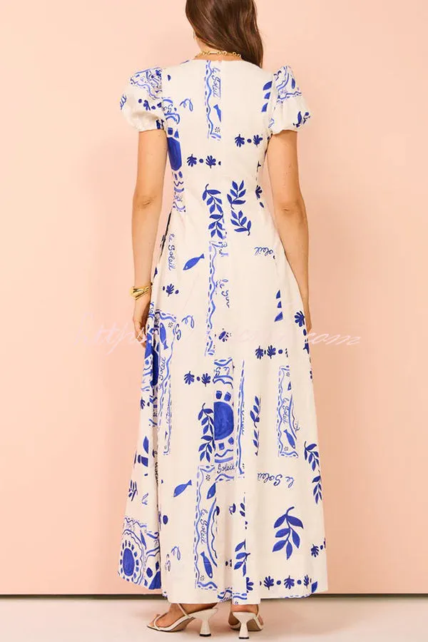 SOPHIA  ELEGANT BLUE FLORAL MAXI DRESS 