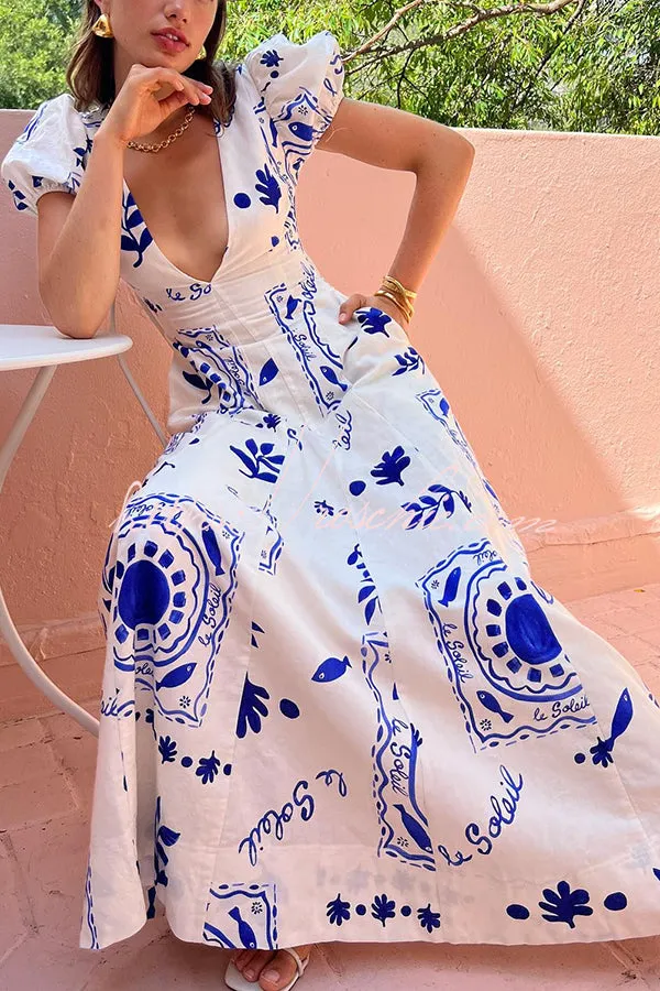 SOPHIA  ELEGANT BLUE FLORAL MAXI DRESS 