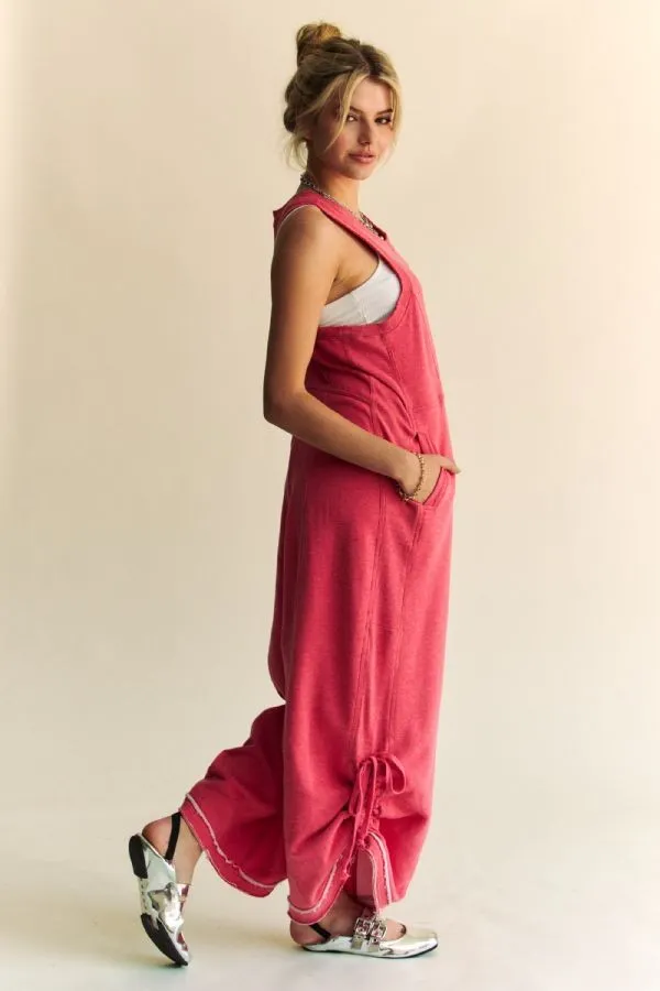 Stylish Ruched Detail Jumpsuit in Pink