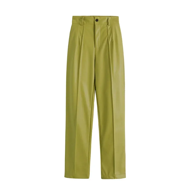 Stylish Vintage High Waist Faux Leather Straight Pants