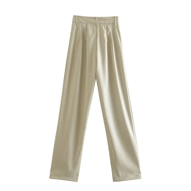 Stylish Vintage High Waist Faux Leather Straight Pants