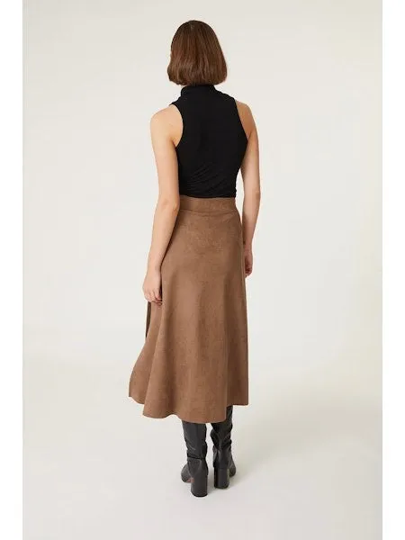 Vegan Faux Suede Slit Skirt