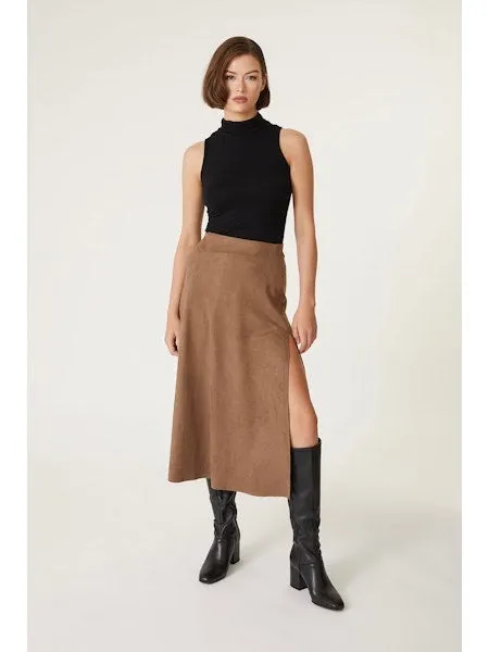 Vegan Faux Suede Slit Skirt