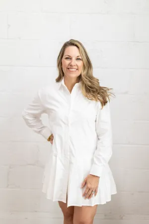 White Pleated Shirt Dress