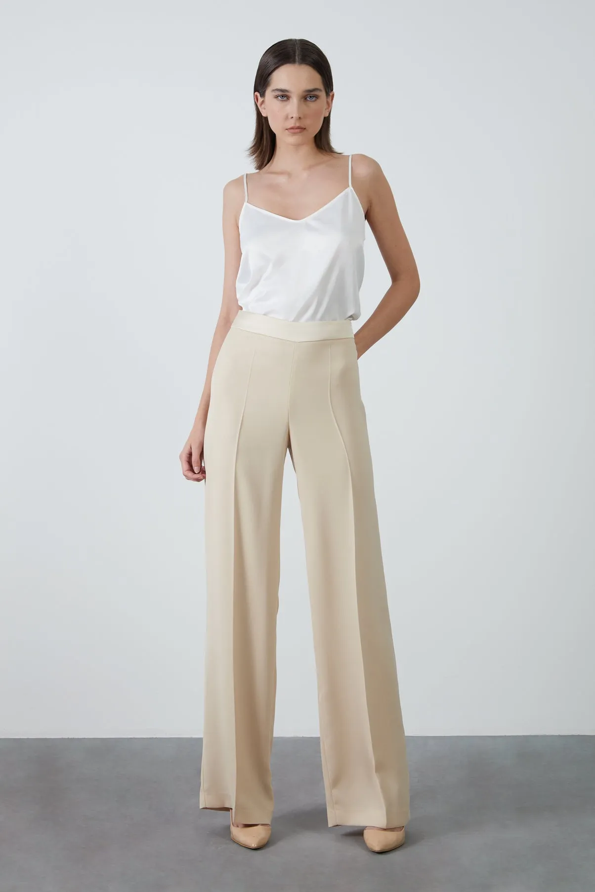 Wide Leg Stylish Beige Pants